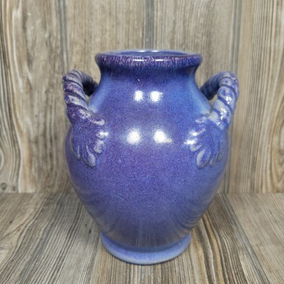 Vintage Pottery Vase Cobalt Blue, Double Rope Handle - Picture 2 of 6
